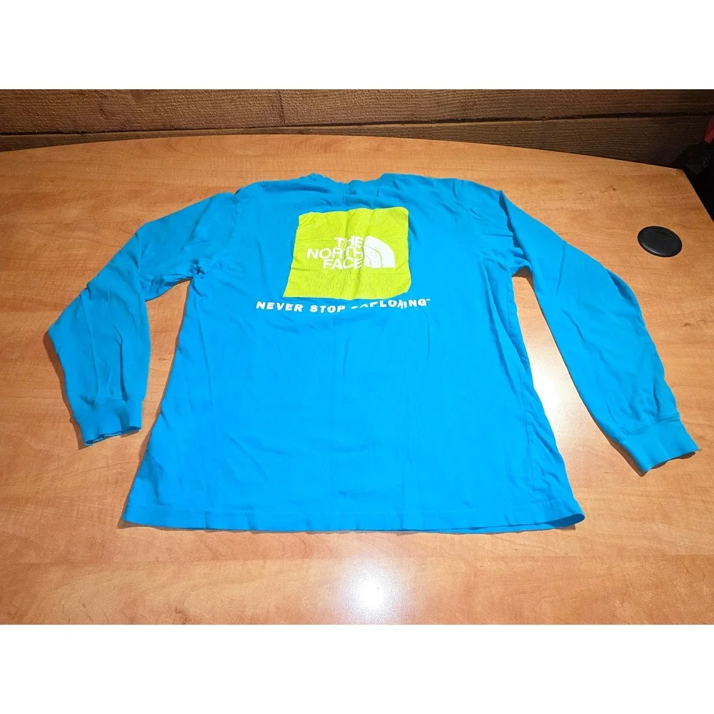 The North Face Mens Blue Long Sleeve Box Logo Graphic Tee Shirt Never Stop Small